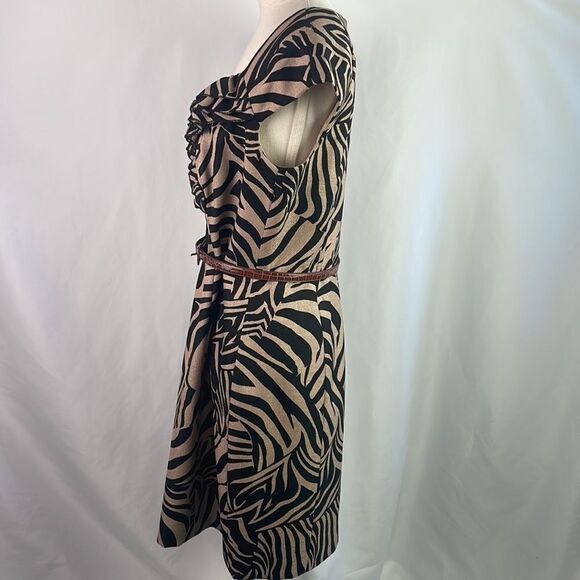Kay Unger Tan and Black Animal Print Midi Dress With Belt - Picture 4 of 7